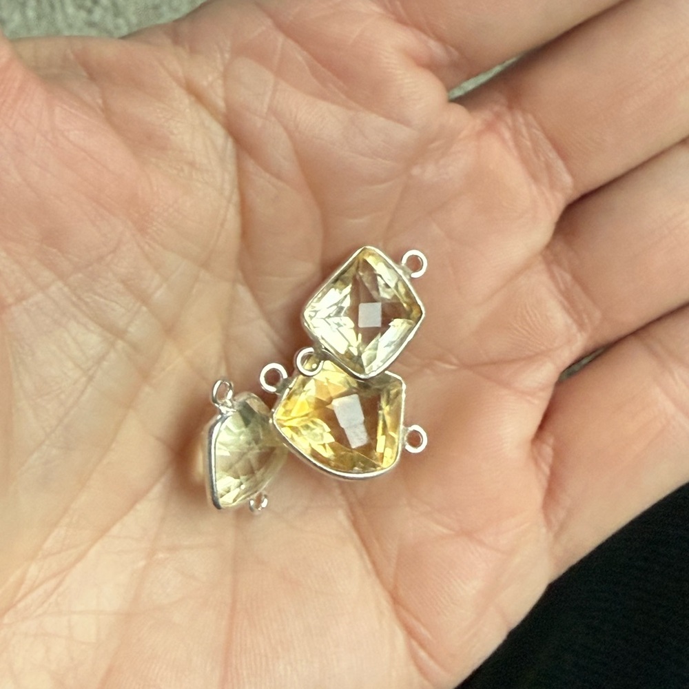 Sterling Silver and Yellow Gold Vermeil Citrine & Green Amethyst Gemstone Connec - Picture 2 of 3